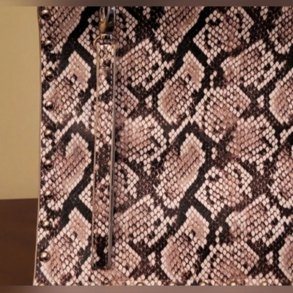 White House Black Market Snake-Print Clutch in Beige and Black - Picture 2 of 4